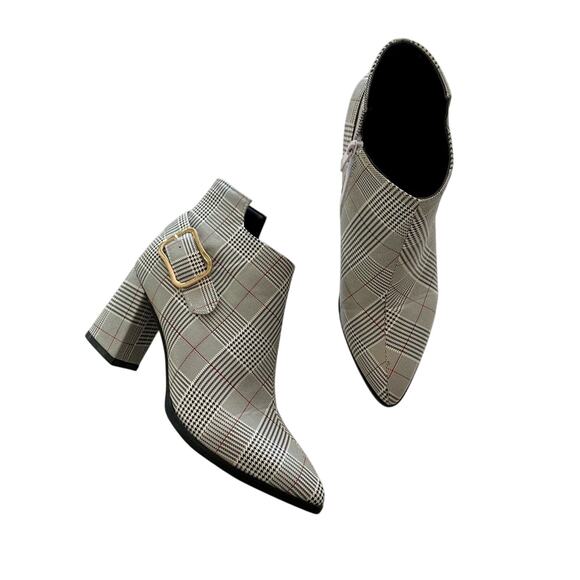 Butiti Plaid White/Black/Red Pointed Toe Ankle Boots EU 39 US 8 - Picture 8 of 10
